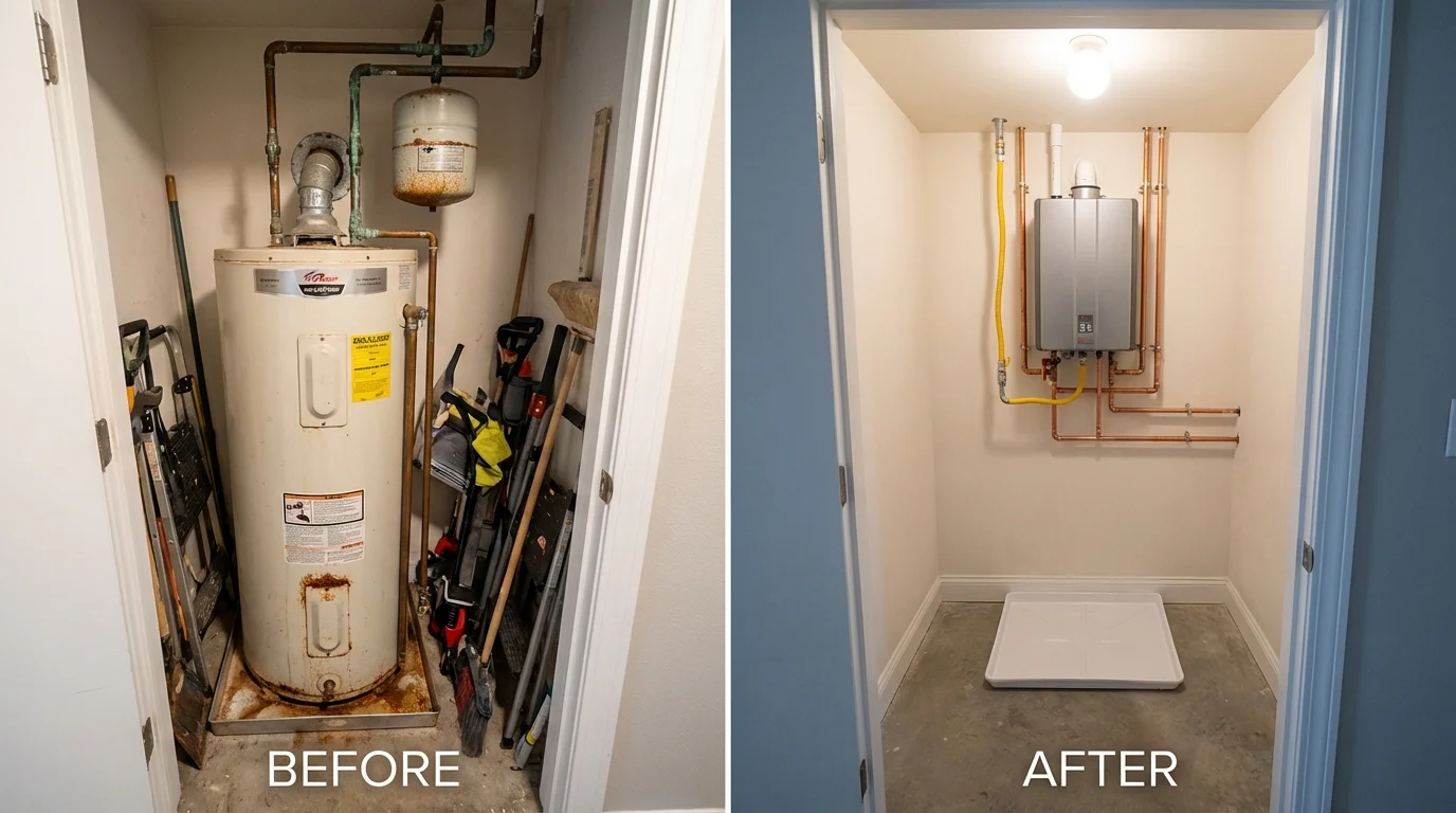 Tank water heater versus wall-mounted tankless unit comparison for Brewster, WA homeowners