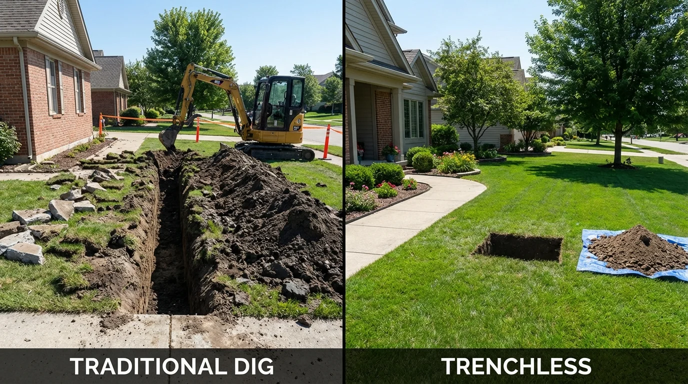 Trenchless sewer repair with minimal yard damage versus traditional excavation in Brewster, WA